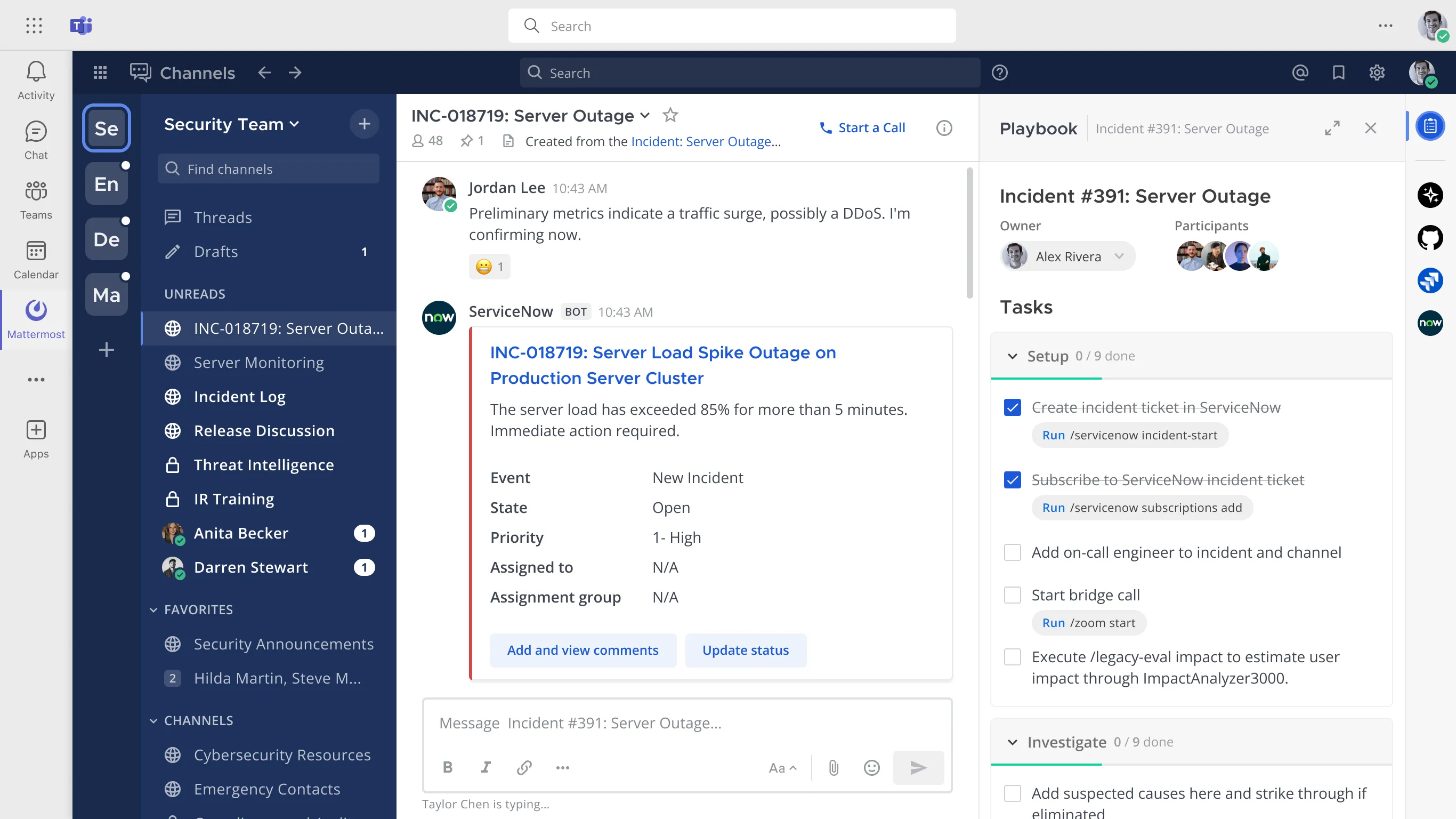 Microsoft Teams 앱으로 임베드된 Mattermost.