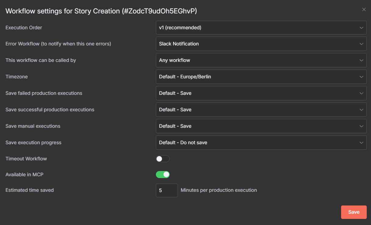 Enable MCP for each workflow in workflow settings.