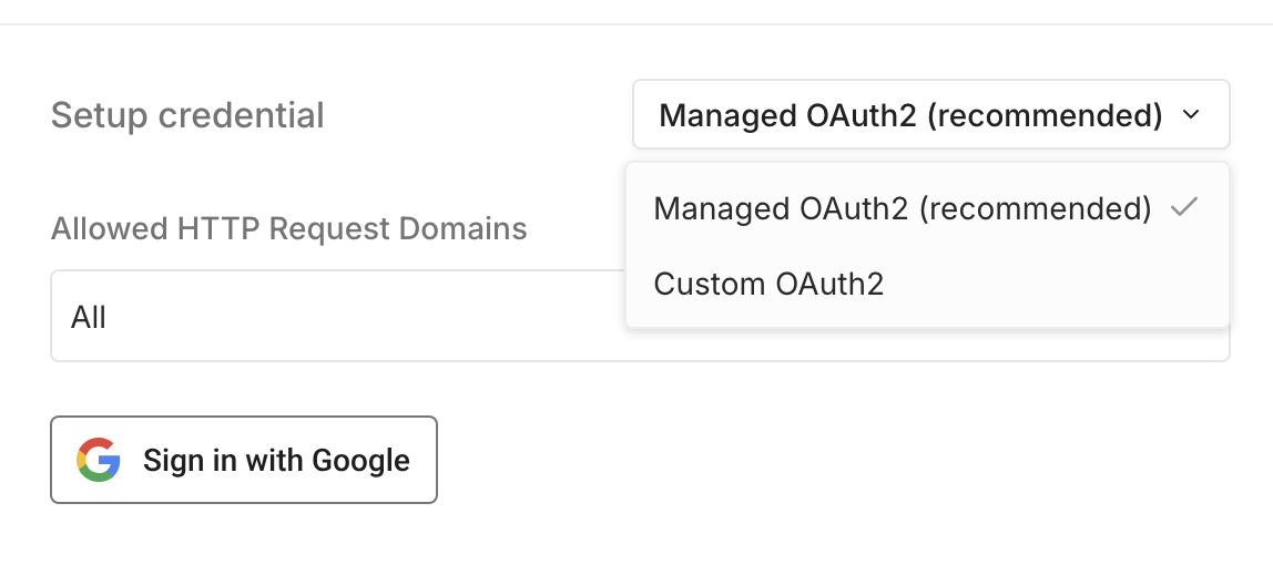 관리형 OAuth2 자격 증명 화면