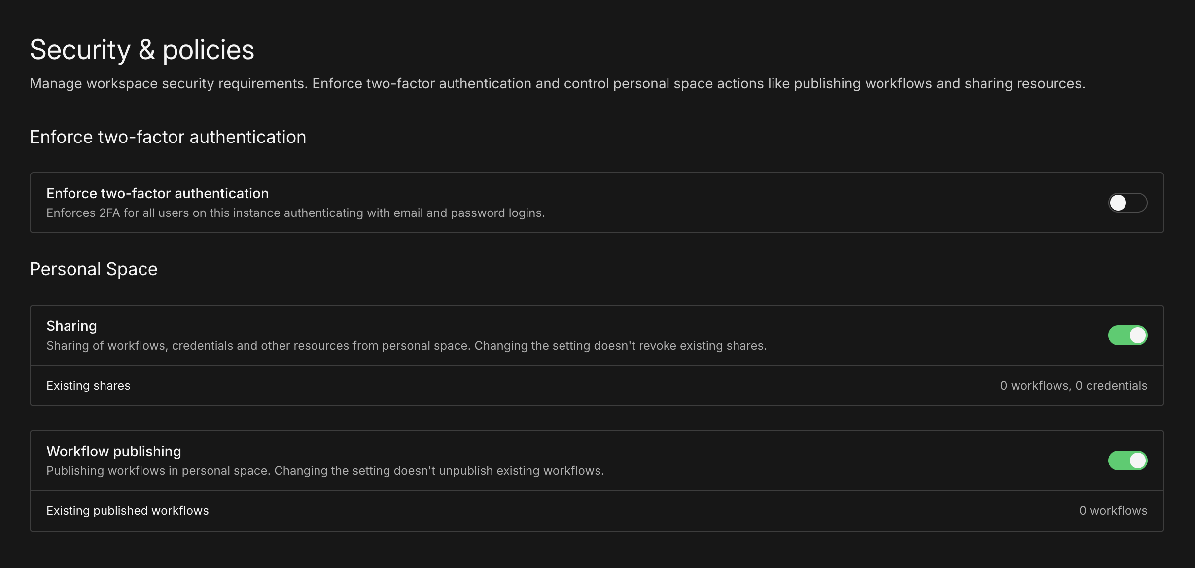 The new Security & policies settings section