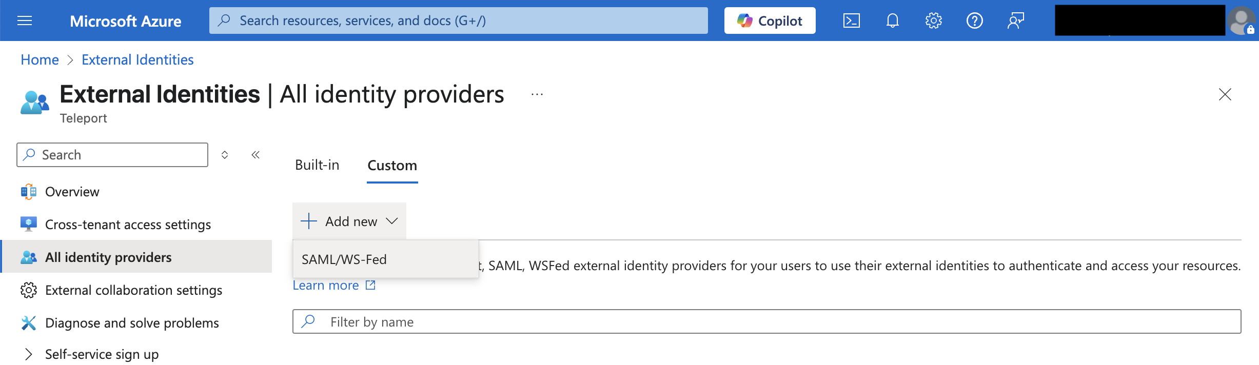Microsoft Entra External ID에 새 SAML IdP 추가