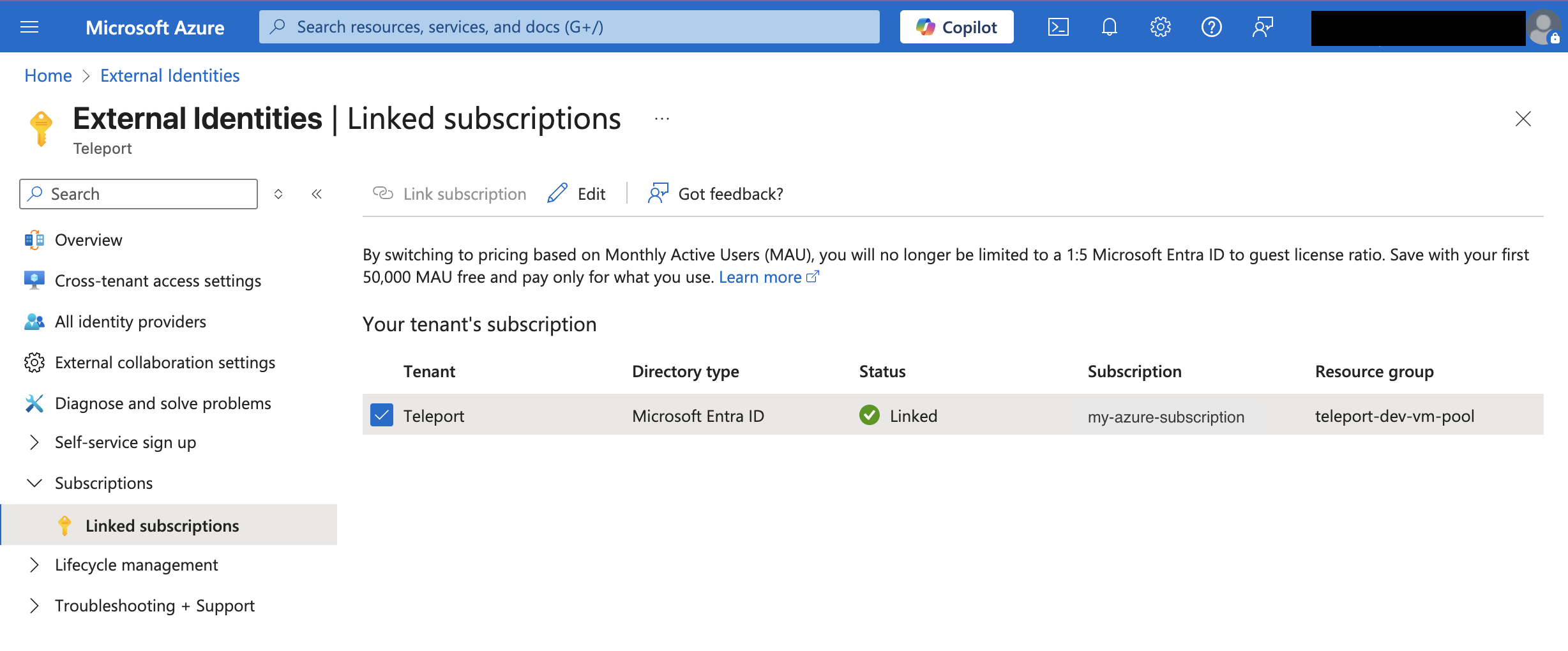 Microsoft Entra External ID 구독 연결