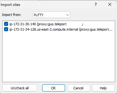 Choose PuTTY sessions to import and click OK