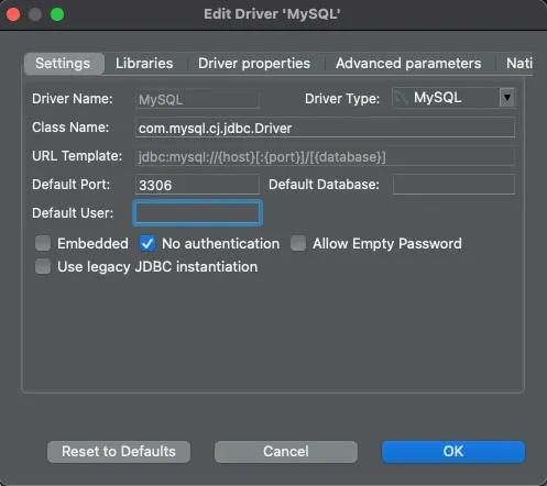 DBeaver Driver Settings