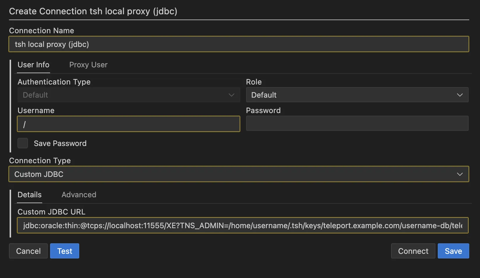 SQL Developer (VS Code) Connection Details (JDBC)
