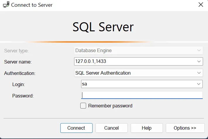 Microsoft SQL Server Management Studio connection options